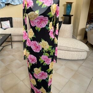 floral AFRM mesh mock turtleneck long sleeved maxi length with detached lining